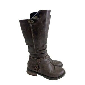 Patrizia Spring Step Museropett Boot Tall Brown Faux Leather Faux Fur Lined 7